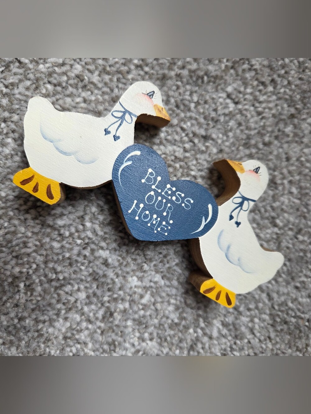 Wood Goose with Blue Heart - 'Bless Our Home' Decor